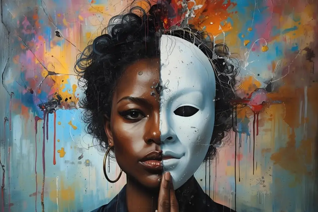 capa mulher negra com mascara pela metade
